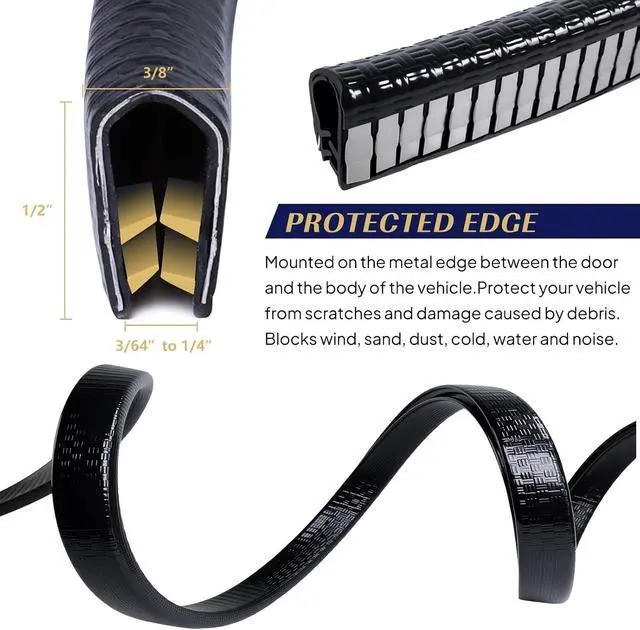 Alt view image 2 of 7 - 25Feet Edge Trim Rubber U Channel Strip with Metal Car Door Edge Protector Fit Gap 3/64inchto 1/4inch, Automotive Door Seal Strip Trim Black,1/2inch X 3/8inch