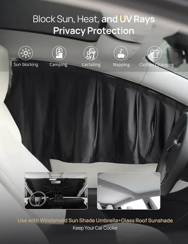 Alt view image 2 of 7 - Side Window Sun Shade Curtains for Tesla Model 3 2026-2018 AllModels | 4-piece blackout sun shades provide privacy and heat protection while fitting front and rear side windows for Tesla Model 3