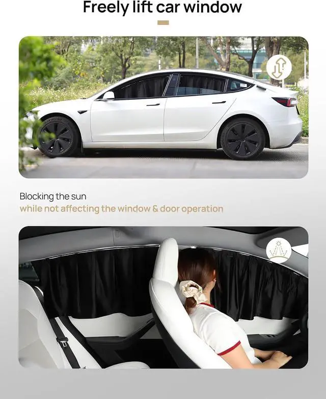 Alt view image 4 of 7 - Side Window Sun Shade Curtains for Tesla Model 3 2026-2018 AllModels | 4-piece blackout sun shades provide privacy and heat protection while fitting front and rear side windows for Tesla Model 3