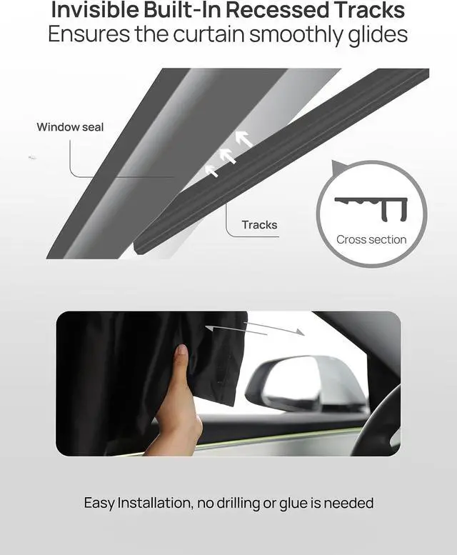Alt view image 6 of 7 - Side Window Sun Shade Curtains for Tesla Model 3 2026-2018 AllModels | 4-piece blackout sun shades provide privacy and heat protection while fitting front and rear side windows for Tesla Model 3