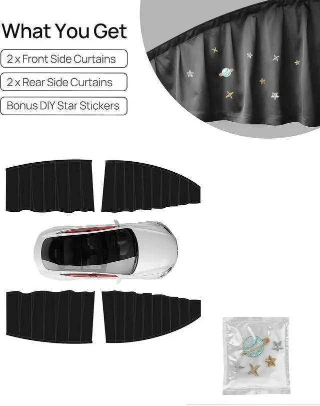Alt view image 7 of 7 - Side Window Sun Shade Curtains for Tesla Model 3 2026-2018 AllModels | 4-piece blackout sun shades provide privacy and heat protection while fitting front and rear side windows for Tesla Model 3
