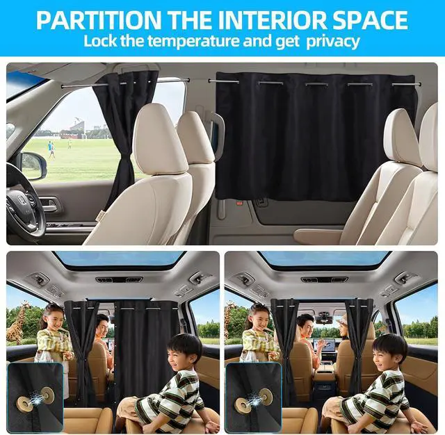 Alt view image 4 of 7 - Car Window Shades with Rods Set of 3, Car Shades for Back Windows Baby & Privacy Blackout Car Divider Curtain Opaque Suede Totally Blackout Length Adjustable for Most Car SUV Truck Van MPV