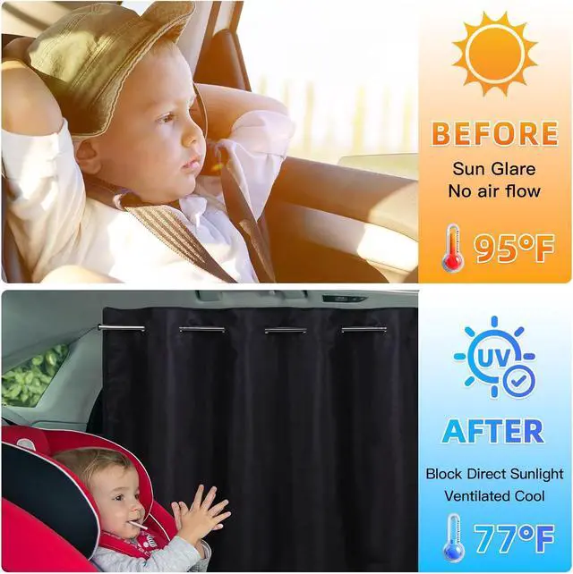 Alt view image 6 of 7 - Car Window Shades with Rods Set of 3, Car Shades for Back Windows Baby & Privacy Blackout Car Divider Curtain Opaque Suede Totally Blackout Length Adjustable for Most Car SUV Truck Van MPV