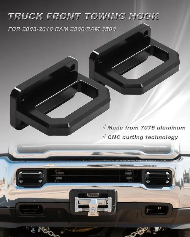 Alt view image 2 of 6 - Front Tow Hooks, D-Ring Shackle Compatible with 2003-2018 Ram 2500 3500 2WD & 4WD - Replace OEM 68171791AA, 52020587AB (Black)