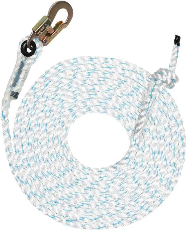 Main image of 5/8" x 75' with Steel Snaphook Ends and Thimble Ends Polyester Composite Vertical Lifeline Rope, Great As Safety Line/Safety Rope for Anchorage Points/Roof Anchoring
