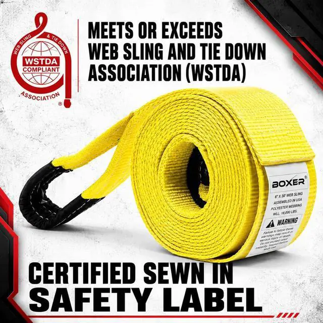 Alt view image 6 of 6 - Tool BXT Recovery Tow Straps 6" X 30' - 48,000LBS - Heavy Duty Reinforced Loops Emergency Off Road Towing Rope and Winch Extension - Box Truck - Commercial Vehicle - Off Road