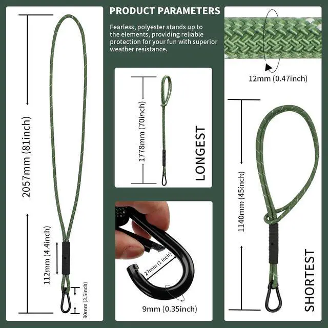 Alt view image 6 of 7 - Heavy Duty Tree Swing Ropes, Hammock Tree Straps Hanging Kit, for Outdoor Swings Hammock Playground Set Accessories (6.75ft,81",Green,2Pack)