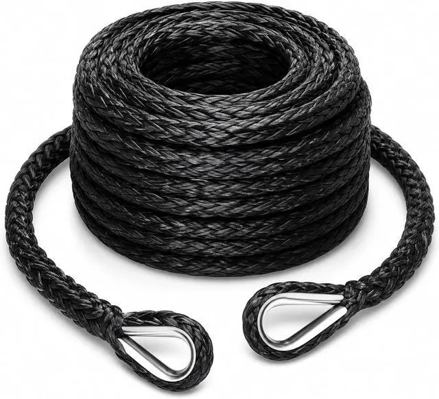Main image of 3/8 Inch x 92 Feet Synthetic Winch Rope Extension 26,500 Lbs for Off Road Vehicle ATV UTV SUV Black