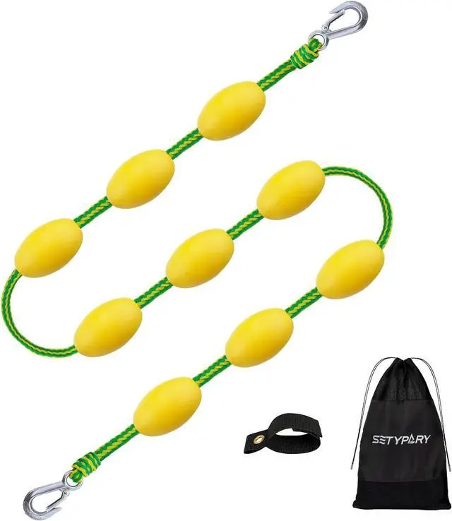 Main image of 60FT Floating Boat Tow Rope for Tubing, Fits 1-6 Person Towable Tubes, Heavy-Duty Boat Tube Rope with 9pcs Yellow Floats and Stainless Steel Hook for Watersports