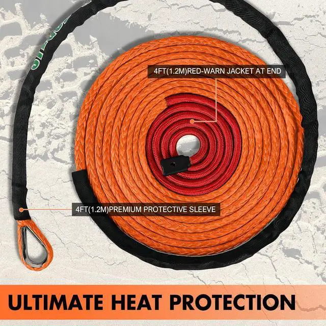 Alt view image 5 of 7 - 3/8" x 60ft Synthetic Winch Rope 19,854lbs Dyneema Winch Cable Line with Hook and Sleeve Protection Car Tow Recovery Cable for 4WD Off Road Vehicle SUV Truck(Orange-Slim)