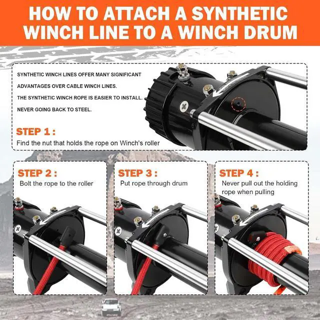 Alt view image 6 of 7 - 3/8" x 60ft Synthetic Winch Rope 19,854lbs Dyneema Winch Cable Line with Hook and Sleeve Protection Car Tow Recovery Cable for 4WD Off Road Vehicle SUV Truck(Orange-Slim)