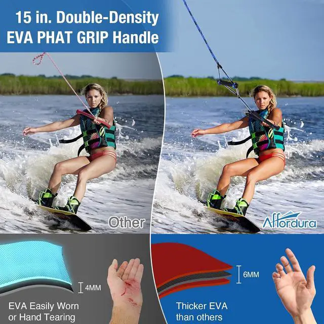 Alt view image 4 of 7 - Wakeboard Rope 75 Feet Water Ski Rope with Handle Ski Ropes for Watersports, Ski Tow Rope for Tubing 4 Sections Tube Tow Rope for Watersports, Storage Bag Included