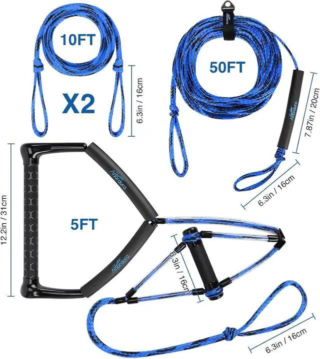 Alt view image 7 of 7 - Wakeboard Rope 75 Feet Water Ski Rope with Handle Ski Ropes for Watersports, Ski Tow Rope for Tubing 4 Sections Tube Tow Rope for Watersports, Storage Bag Included