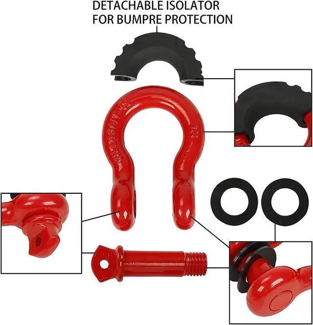 Alt view image 2 of 7 - Heavy Duty Recovery Kit, 3" x 30' 14000lbs Tow Strap with 1/2" Soft Shackle Rope Synthetic Tow Recovery Strap 38,000LBS + 8 Ton Recovery Pulley Winch Snatch Block (Red)
