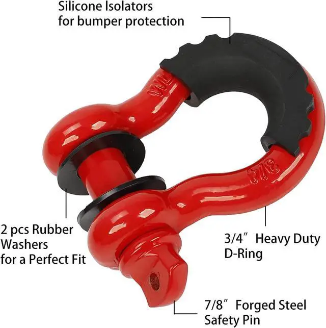 Alt view image 3 of 7 - Heavy Duty Recovery Kit, 3" x 30' 14000lbs Tow Strap with 1/2" Soft Shackle Rope Synthetic Tow Recovery Strap 38,000LBS + 8 Ton Recovery Pulley Winch Snatch Block (Red)
