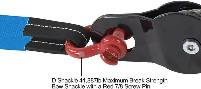 Alt view image 6 of 7 - Heavy Duty Recovery Kit, 3" x 30' 14000lbs Tow Strap with 1/2" Soft Shackle Rope Synthetic Tow Recovery Strap 38,000LBS + 8 Ton Recovery Pulley Winch Snatch Block (Red)