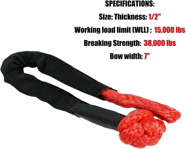 Alt view image 7 of 7 - Heavy Duty Recovery Kit, 3" x 30' 14000lbs Tow Strap with 1/2" Soft Shackle Rope Synthetic Tow Recovery Strap 38,000LBS + 8 Ton Recovery Pulley Winch Snatch Block (Red)