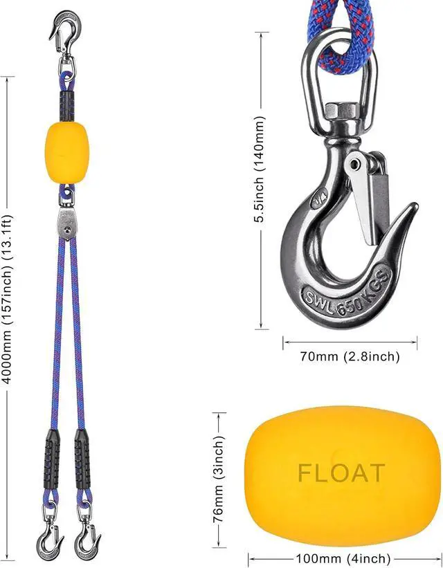 Alt view image 6 of 7 - Multi-Length Boat Tow Rope and Harness with Stainless Steel Hooks, Floats & Soft Handle, for Tubing, Water Skiing, Wakeboarding (24/26/65/75 ft Options)