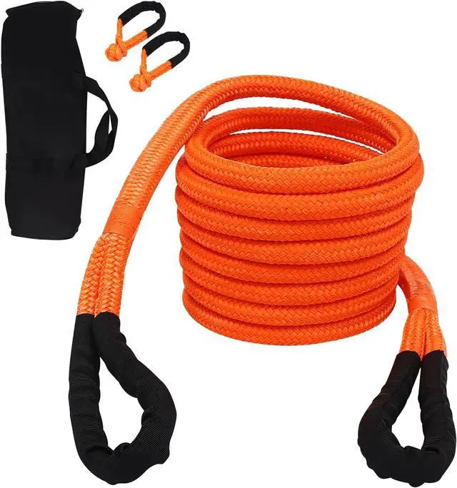 Main image of Kinetic Recovery Tow Rope 3/4''×20ft 30580 lbs, Orange Kinetic Rope with 2 Soft Shackles 30% Elasticity Tow Ropes Vehicle Recovery Kit for Trucks SUV UTV ATV Tractor Car Jeep