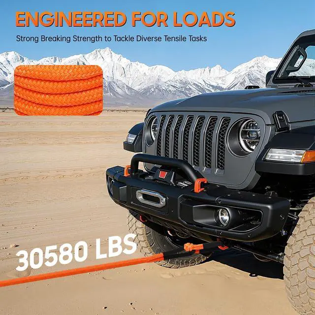 Alt view image 2 of 6 - Kinetic Recovery Tow Rope 3/4''×20ft 30580 lbs, Orange Kinetic Rope with 2 Soft Shackles 30% Elasticity Tow Ropes Vehicle Recovery Kit for Trucks SUV UTV ATV Tractor Car Jeep
