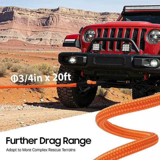 Alt view image 3 of 6 - Kinetic Recovery Tow Rope 3/4''×20ft 30580 lbs, Orange Kinetic Rope with 2 Soft Shackles 30% Elasticity Tow Ropes Vehicle Recovery Kit for Trucks SUV UTV ATV Tractor Car Jeep