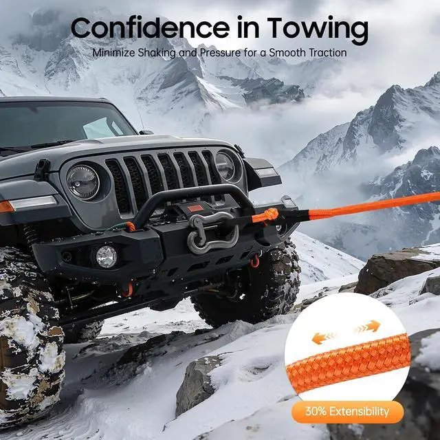 Alt view image 4 of 6 - Kinetic Recovery Tow Rope 3/4''×20ft 30580 lbs, Orange Kinetic Rope with 2 Soft Shackles 30% Elasticity Tow Ropes Vehicle Recovery Kit for Trucks SUV UTV ATV Tractor Car Jeep