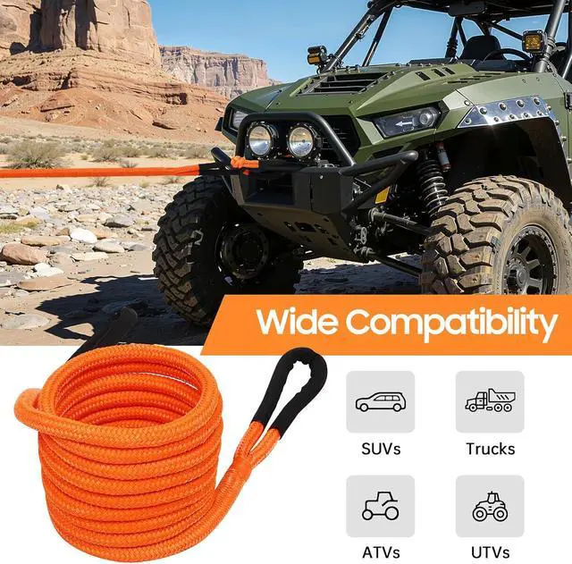 Alt view image 6 of 6 - Kinetic Recovery Tow Rope 3/4''×20ft 30580 lbs, Orange Kinetic Rope with 2 Soft Shackles 30% Elasticity Tow Ropes Vehicle Recovery Kit for Trucks SUV UTV ATV Tractor Car Jeep