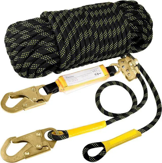 Main image of TRSMIMA Rope Harness Safety Lanyard25/50/100/150ft Vertical Roofing Rope Grab Snap Hooks Shock Absorber Fall Protection Kit