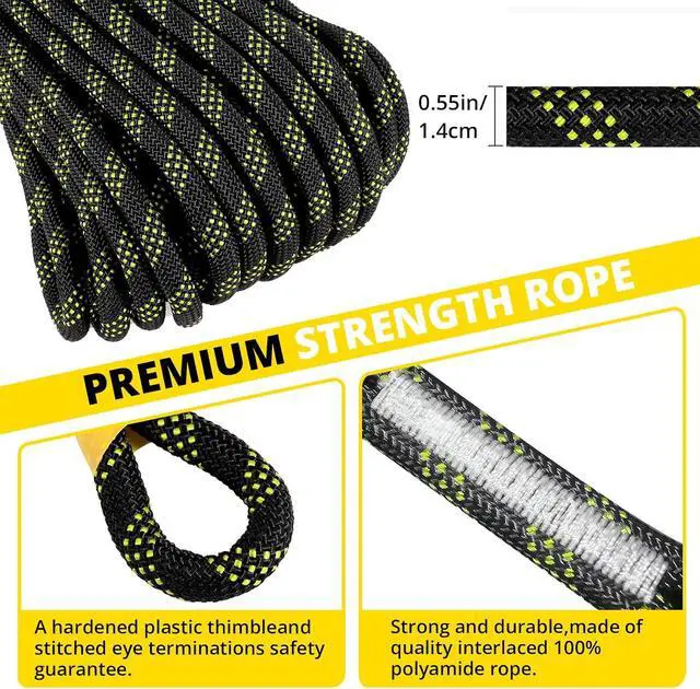 Alt view image 3 of 6 - TRSMIMA Rope Harness Safety Lanyard25/50/100/150ft Vertical Roofing Rope Grab Snap Hooks Shock Absorber Fall Protection Kit