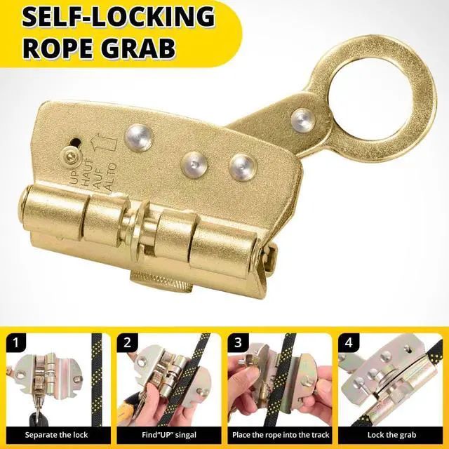 Alt view image 5 of 6 - TRSMIMA Rope Harness Safety Lanyard25/50/100/150ft Vertical Roofing Rope Grab Snap Hooks Shock Absorber Fall Protection Kit