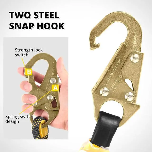 Alt view image 6 of 6 - TRSMIMA Rope Harness Safety Lanyard25/50/100/150ft Vertical Roofing Rope Grab Snap Hooks Shock Absorber Fall Protection Kit