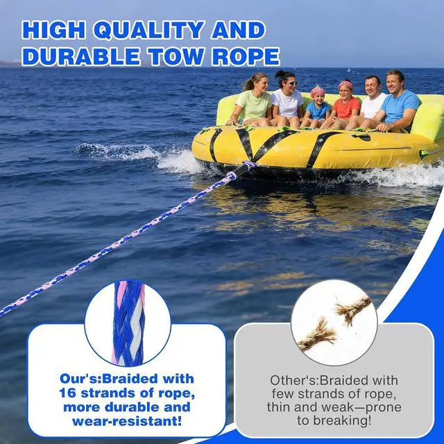 Alt view image 3 of 6 - 60FT 6K Boat Tow Rope for Tubing, 1-6 Riders Heavy Duty Floating Tube Tow Rope, Pull Rope for Towable Tubes & Water Sports
