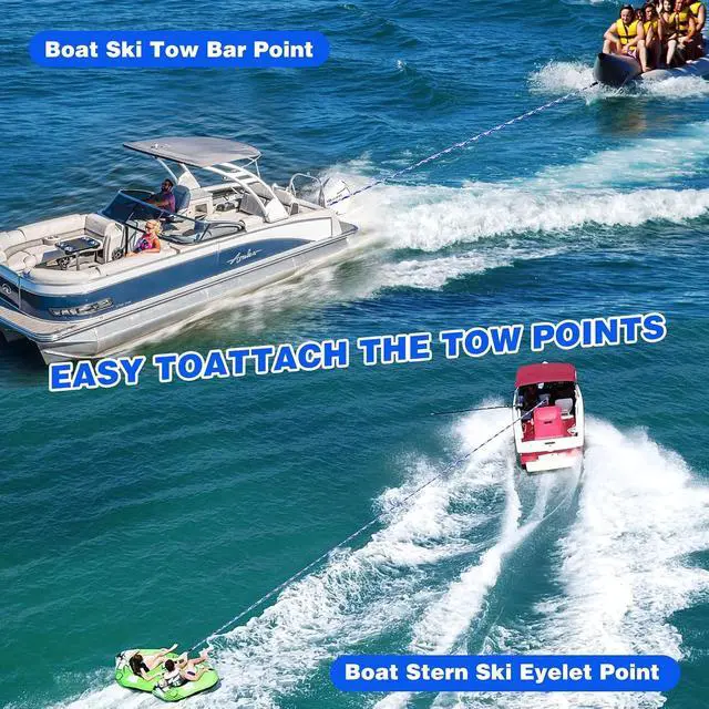 Alt view image 5 of 6 - 60FT 6K Boat Tow Rope for Tubing, 1-6 Riders Heavy Duty Floating Tube Tow Rope, Pull Rope for Towable Tubes & Water Sports