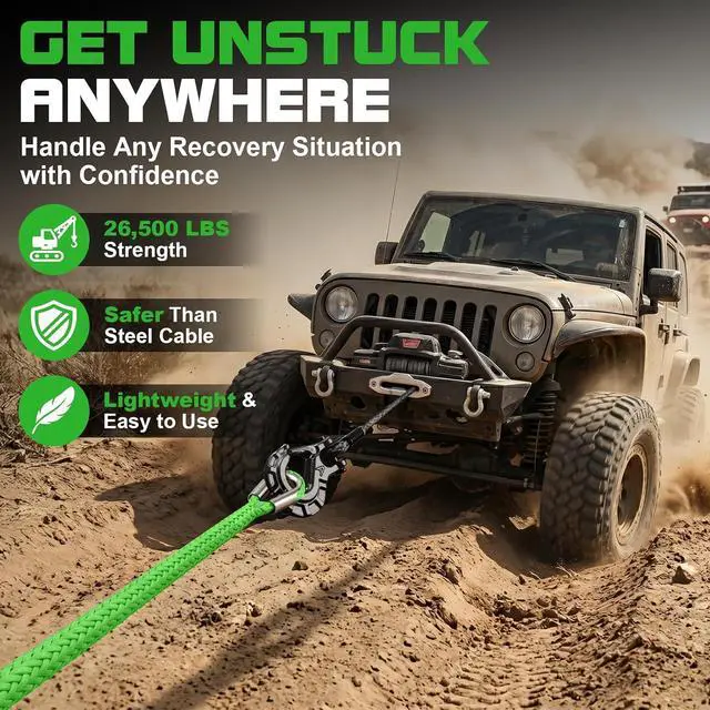 Alt view image 3 of 7 - Synthetic Winch Rope Extension - 3/8" x 50ft 27000 lbs Heavy Duty Extension Winch Line Cable Replacement for ATV UTV Off Road Vehicle Jeep Truck - Green