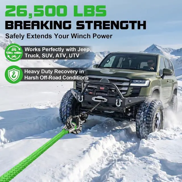 Alt view image 5 of 7 - Synthetic Winch Rope Extension - 3/8" x 50ft 27000 lbs Heavy Duty Extension Winch Line Cable Replacement for ATV UTV Off Road Vehicle Jeep Truck - Green