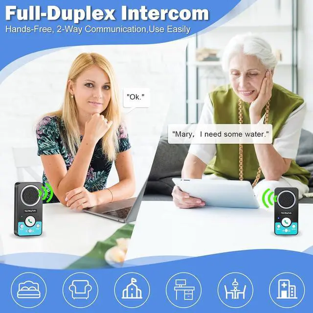 Alt view image 3 of 7 - Intercoms Wireless for Home, Full Duplex 2 Way Intercom System, 1500ft Long Range Intercom with 8 Volume Levels, Rechargeable Battery & 4 Chime for Home Office & Business (3 Pack)