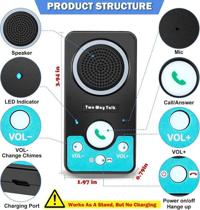 Alt view image 6 of 7 - Intercoms Wireless for Home, Full Duplex 2 Way Intercom System, 1500ft Long Range Intercom with 8 Volume Levels, Rechargeable Battery & 4 Chime for Home Office & Business (3 Pack)