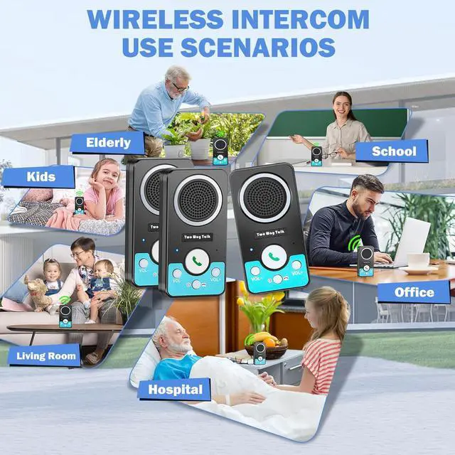 Alt view image 7 of 7 - Intercoms Wireless for Home, Full Duplex 2 Way Intercom System, 1500ft Long Range Intercom with 8 Volume Levels, Rechargeable Battery & 4 Chime for Home Office & Business (3 Pack)