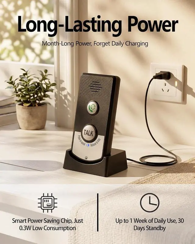 Alt view image 4 of 7 - Intercoms Wireless for Home, Long Range Wireless Intercom System for Room to Room Communication, 2 Way Voice Intercom for Elderly, Seniors, and Kids (Shadow Black)