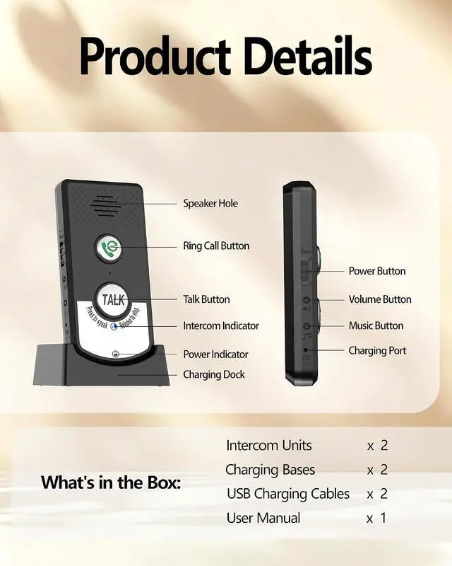Alt view image 7 of 7 - Intercoms Wireless for Home, Long Range Wireless Intercom System for Room to Room Communication, 2 Way Voice Intercom for Elderly, Seniors, and Kids (Shadow Black)