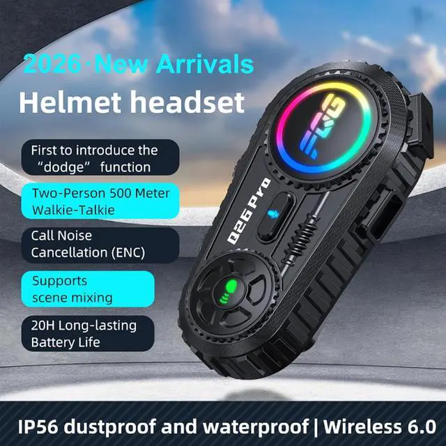 Alt view image 2 of 7 - 2 Pack Motorcycle Helmet Headset Bluetooth Intercom 2-Way Communication System, 1600FT Range, 18Hrs Talk Time, IP56 Waterproof, AI Voice Assistant, Detachable Design for Motorcycle Ski Snowmobile