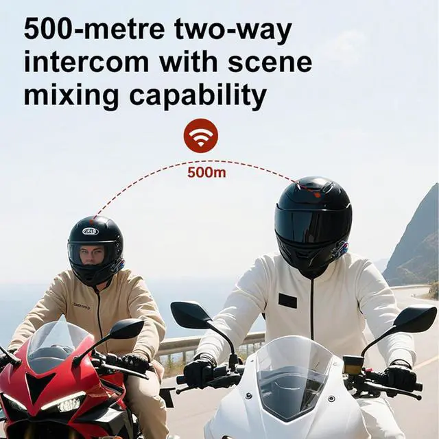 Alt view image 5 of 7 - 2 Pack Motorcycle Helmet Headset Bluetooth Intercom 2-Way Communication System, 1600FT Range, 18Hrs Talk Time, IP56 Waterproof, AI Voice Assistant, Detachable Design for Motorcycle Ski Snowmobile