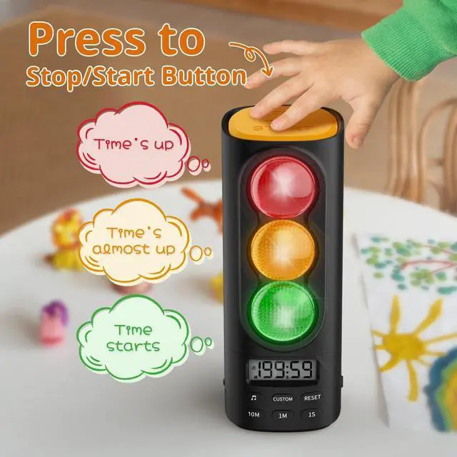 Alt view image 2 of 7 - Traffic Light Visual Timer&ADHD Tool for Kids Adults Display Volume Adjustment, with 4 Ringtones for Classroom Desk Home Kitchen Game Countdown Pause Memory Function Charger Type C Included