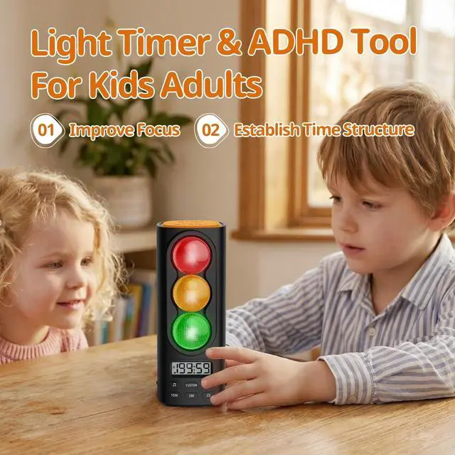 Alt view image 6 of 7 - Traffic Light Visual Timer&ADHD Tool for Kids Adults Display Volume Adjustment, with 4 Ringtones for Classroom Desk Home Kitchen Game Countdown Pause Memory Function Charger Type C Included