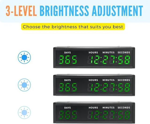 Alt view image 3 of 7 - Large Display Digital Countdown Clock, LED Large Display Count Up/Count Down Timer, 999 Days Countdown Calendar for Christmas Retirement Birthday Event Timer with Remote Control (Green)