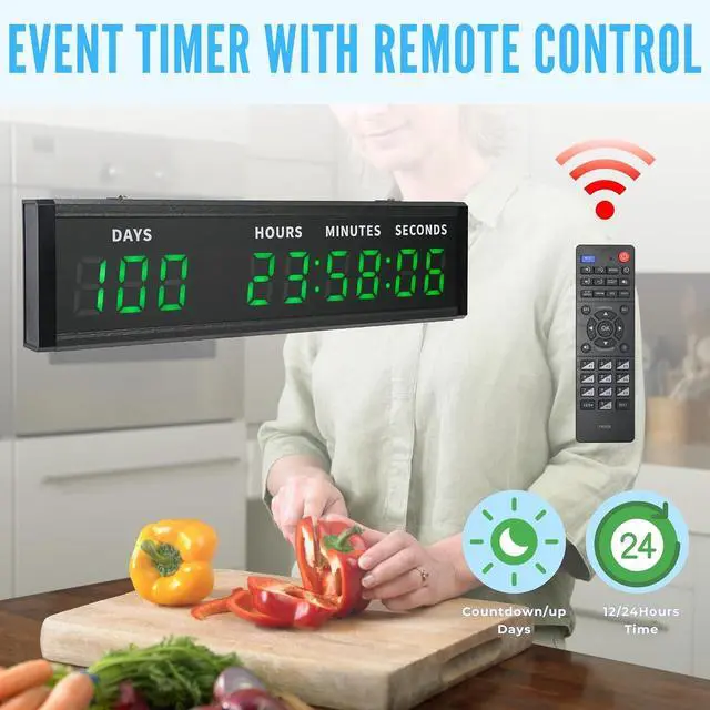 Alt view image 5 of 7 - Large Display Digital Countdown Clock, LED Large Display Count Up/Count Down Timer, 999 Days Countdown Calendar for Christmas Retirement Birthday Event Timer with Remote Control (Green)