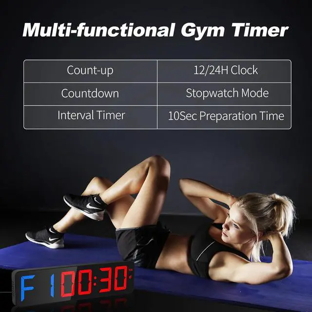 Alt view image 2 of 7 - Gym Timer 15"Large LED Display Wall Clock, Gym Interval Workout Count Down & Up Stopwatch, Adjustable Buzzer Volume/Upgraded Remote Digital Timer for Fitness, Classroom, Home Garage and Outdoor