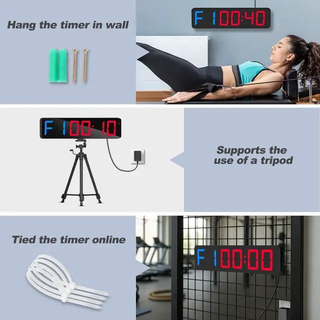 Alt view image 6 of 7 - Gym Timer 15"Large LED Display Wall Clock, Gym Interval Workout Count Down & Up Stopwatch, Adjustable Buzzer Volume/Upgraded Remote Digital Timer for Fitness, Classroom, Home Garage and Outdoor