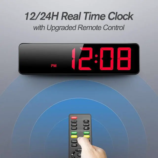 Alt view image 5 of 7 - Gym Timer 15"Large LED Display Wall Clock, Gym Interval Workout Count Down & Up Stopwatch, Adjustable Buzzer Volume/Upgraded Remote Digital Timer for Fitness, Classroom, Home Garage and Outdoor