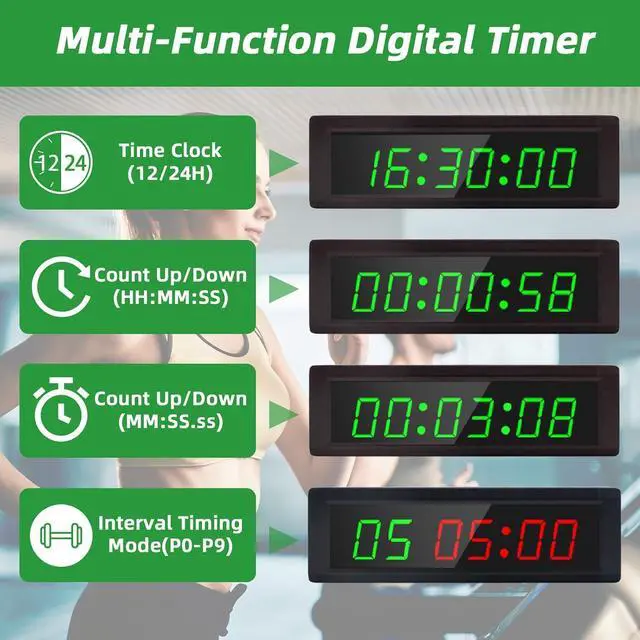 Alt view image 4 of 7 - Gym Timer Clock with Remote Control & Push Button,7 RGB Color, Programmable Interval Timer, Countdown/Up Stopwatch,Wall Clock for Home Gym Garage,Portable Training Accessories(Plug-in)